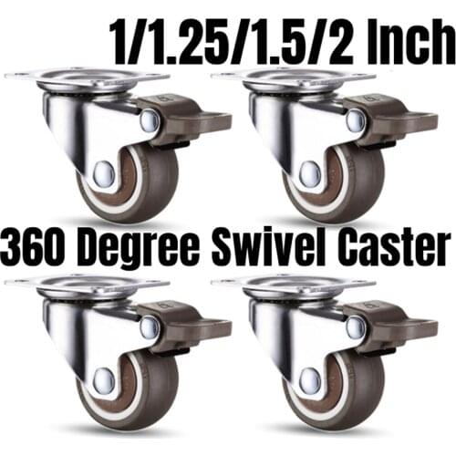 4PCS 360 Degree Swivel Caster Wheels 1/1.25/1.5/2 Inch Rubber Caster No Noise Wheels For Furniture Carts Industrial Equipment