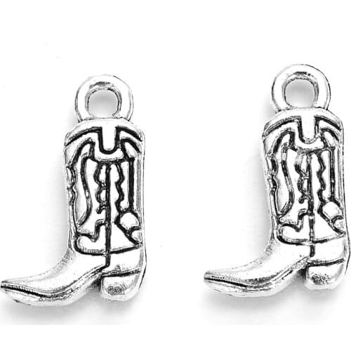 50pcs Western Cowboy Boots Charms Double-Sided Jewelry Making Pendant Fit Bracelet Necklace DIY Crafting antique silver color