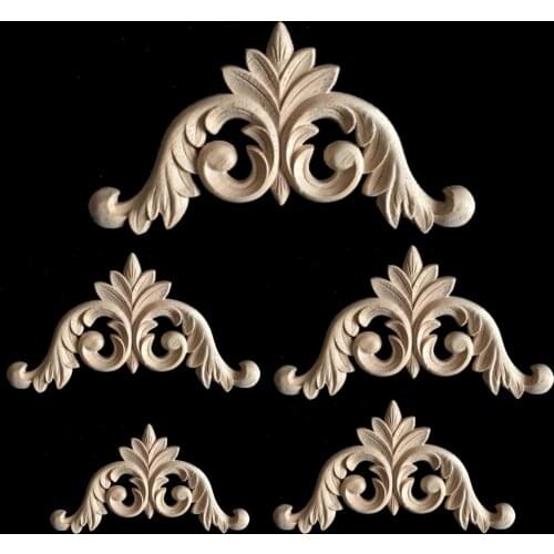 8/10/12/14/20cm Carving Natural Wood Appliques for Furniture Cabinet Unpainted Wooden Decal Home Decor Decorative Statues