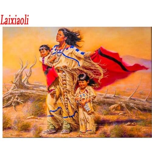 Diamond embroidery Natives Indian woman cross stitch kits full Diamond Painting,Mother and children pictures 5d diamond Mosaic