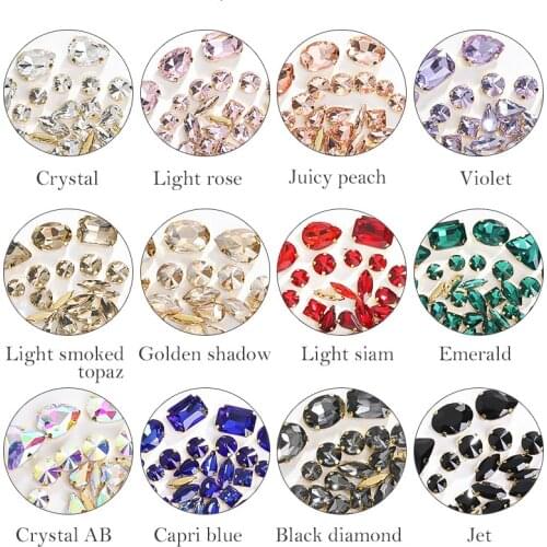 Astrobox Fancy 50Pcs Mixed Shape With Claw Sew On Rhinestone Crystal For Clothing & Accessories Glass Stone DIY Jewelry Making