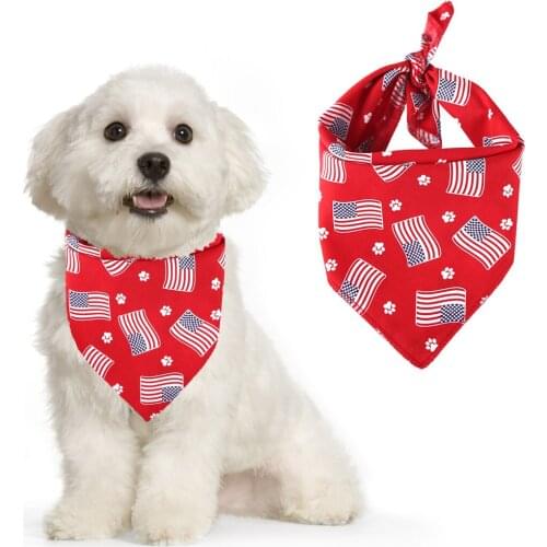Pet Dog Bandana American Flag Dog Bibs Scarf Washable Cozy Cotton Plaid Printing Puppy Kerchief Bow Tie Pet Grooming Accessories