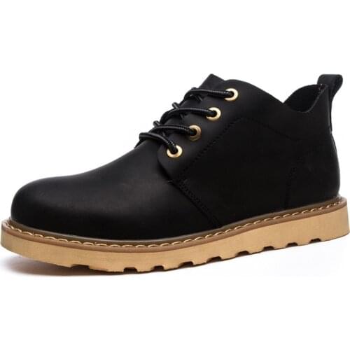 Cow Leather Ankle Boots Autumn Round Toe Boots with Lace-up Non-slip Retro Casual Tooling Shoes Casual Shoes