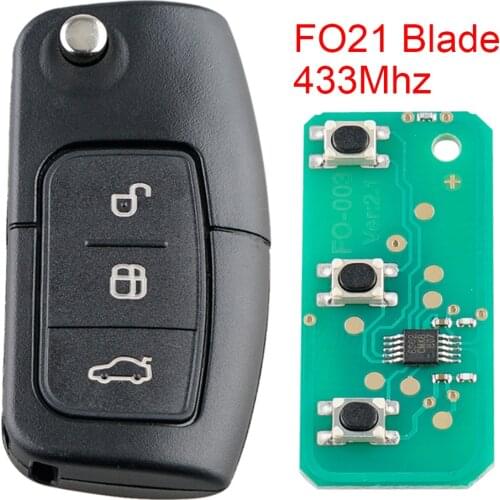 433 Mhz 3 Buttons Black Remote Car key Fob with 4D63 40Bit Chip and Uncut Blade Fit for Ford Monde FIESTA S MAZ GALAXY