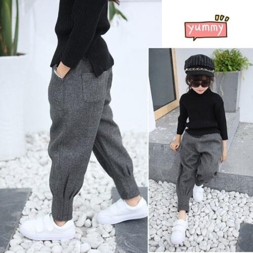 New fashion girls pants long trousers kids gray casual England style childrens clothing