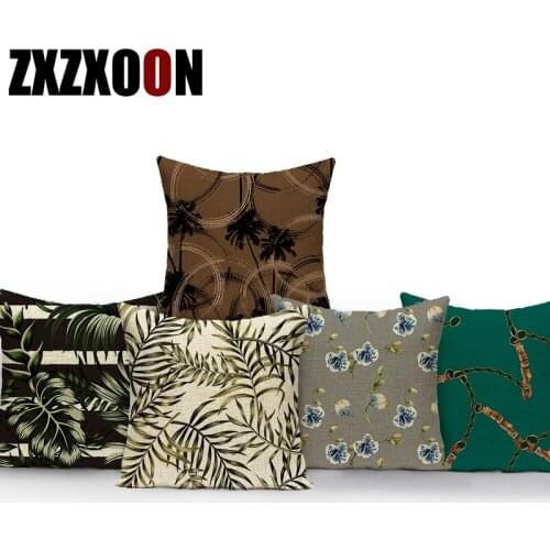Polyester Square Tropical Plants Palm Leaf Monstera Coconut Tree Decorative Pillows Cushion Cover for Sofa Home Living Room