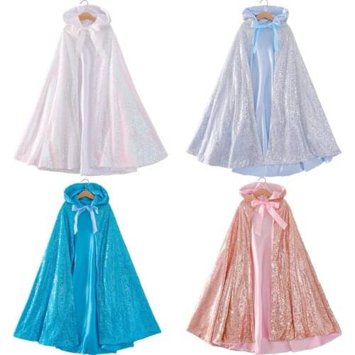 Baby Girls Snow queen Sequins Hooded Long Cape 90-100 cm Cloak Costume Kids Dress Up for Halloween