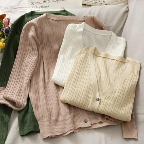 Pearl Diary Women Spring Autumn Knitted Cardigan V Neck Buttons Front England Style Elegant Long Sleeve Ribbed Cardigan Casual