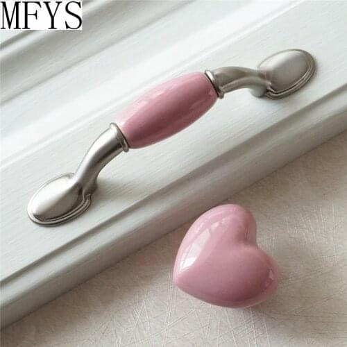 3" 3.75" Pink Heart Dresser Handle Drawer Pulls Handles Knobs Ceramic Cabinet Pulls Door Handle Knob Children Hardware 76 96 mm