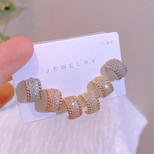 Classic Trendy Paved Zircon Hoop Earrings For Women Girls Geometric Circle Stud Earrings Fashion Korean Wedding Jewelry Gifts