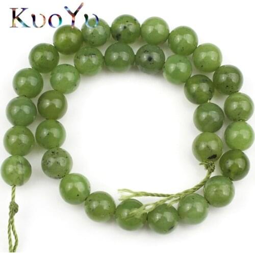 Natural Gem Canada Green Jades Stone Round Loose Spacer Bead For Jewelry Making 6/8/10/12MM Diy Bracelet Accessories 7.5Inches