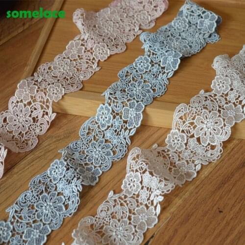 3Yds/Lot)6.5cm Wide Gray,Pink, Apricot Hollow Floral High Quality Venise Lace DIY Handmade Lace Accessories Textile Fabrics
