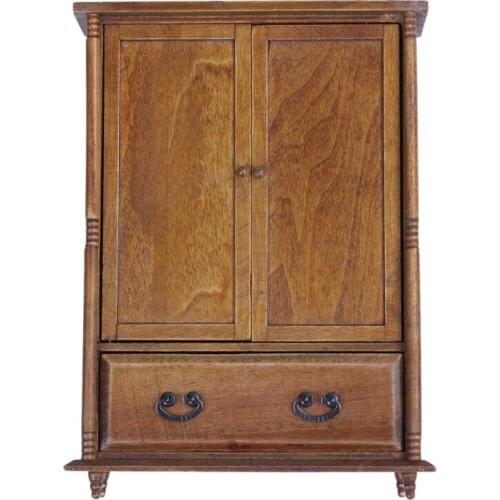 1:12 Scale Vintage Wooden Wardrobe Dolls House Miniature Accessory