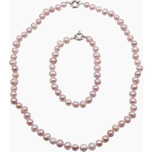 Fashion Natural Pearl Beads Necklace Bracelet Jewelry Set Statement Purple Freshwater Pearls Necklaces Bangle Bridal Gifts A758