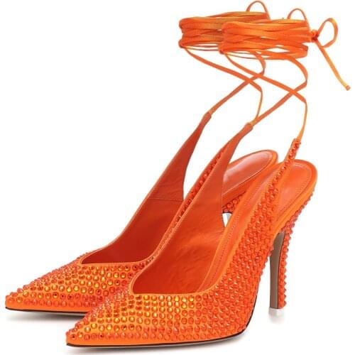 ARQA Trendy Style Ankle Strap Low Sidewall Rhinestone Pointed High-heeled Shoes Woman Dance Sandals Female 2021