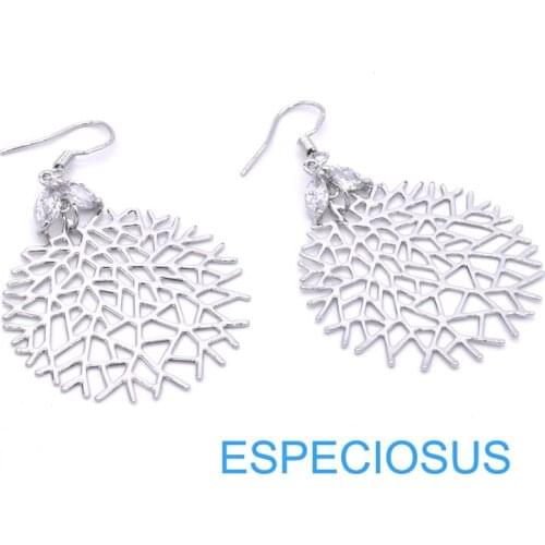 Fashion Jewelry Cane vine Stud Zirconia Earrings Rhodium Plated Preventing allergies Copper Ear Pendants Leaves Shining Earrings