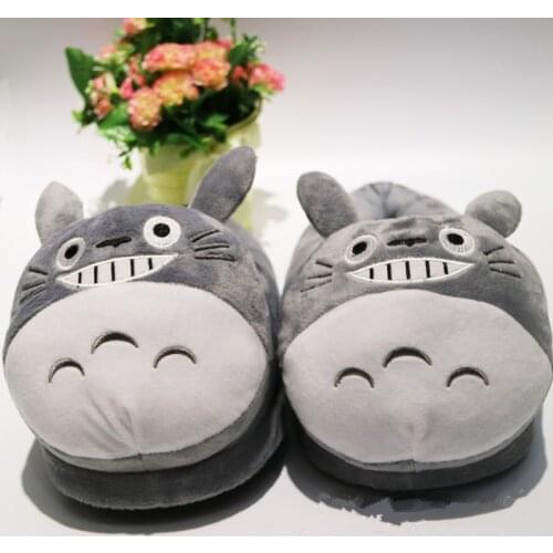 My Neighbor Totoro Keep Warm Gray Totoro Cat Kawaii Winter Cotton Home Room Shoes Couple Soft Stuffed Non-slip Women Slippers