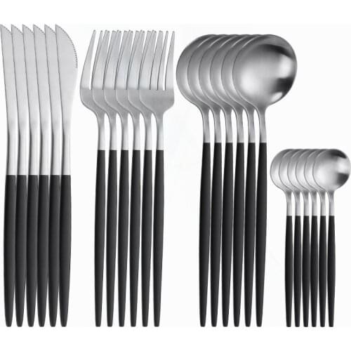 Kitchen Tableware Stainless Steel Cutlery Set 24Pcs Black Dinnerware Set Forks Spoons Knives Matte Black Silver Home Dinner Set