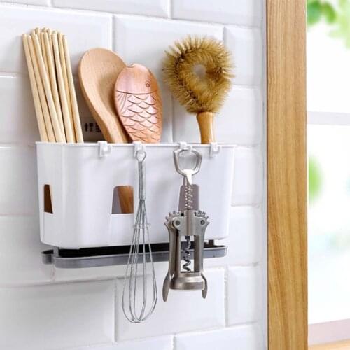 Wall Mounted Cutlery Drainer Rack with Drip Tray Utensils Organizer Spoon Fork Chopsticks Holder Caddy Kitchen Gadget Storage