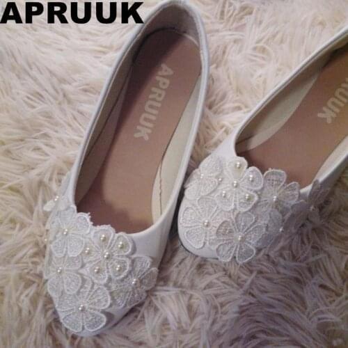 2018 new design fashion womens flats wedding shoes white lace flowers bridal brides bridesmaids flat heel party shoe
