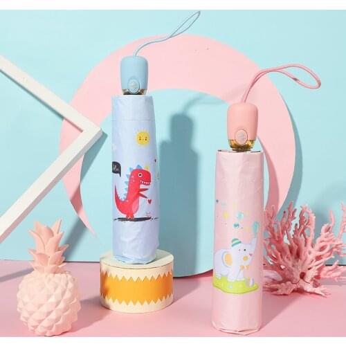 New Cartoon Self-Opening Umbrella Dinosaur Three-Fold Umbrella Color Handle Dual-Use Sun Rain Umbrella Sunscreen Sun Umbrella