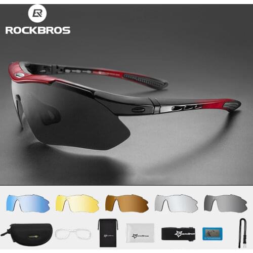 ROCKBROS Polarized Sports Men Sunglasses Road Cycling Glasses Mountain Bike Bicycle Riding Protection Goggles Eyewear 5 Lens