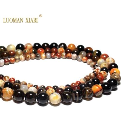 Wholesale Natural Ice Crack Fire Agates Round Natural Stone Beads for Jewelry Making DIY Bracelet Necklace 6/8/10mm 15