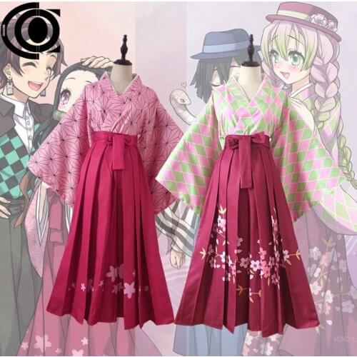 Anime Demon Slayer Kanroji Mitsuri Kimetsu No Yaiba Full Set Cosplay High Quality Halloween Party Suit Kimono Female Uniform