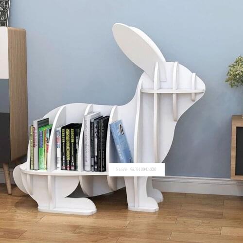 S/M Creative Animal-shaped Rabbit Bookcase Kindergarten Kids Furniture Childrens Bookshelf Rack Home Decoration Floor Ornaments