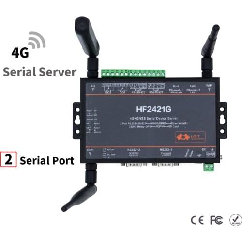 HF2421/ HF2421G Serial Device Server RS232 RS485 RS422 to WIFI Ethernet 4G 3G GPRS 2 Serial Port Industrial 4G Converter Server
