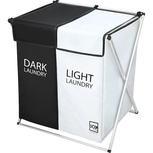 Foldable Laundry Basket Clothes Hamper Organizer Sorter Storage Collapsible 2 Sections Dark & Light Hampers with Aluminum Frame