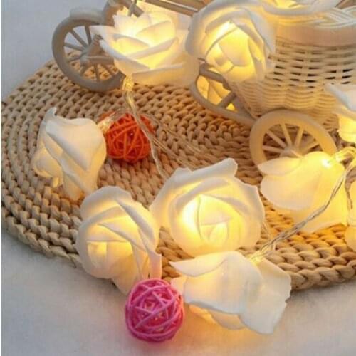 2M 20 Roses Flower Garland LED Holiday String Lights Valentine Birthday Wedding Party Decor Economic Battery Colourful Light