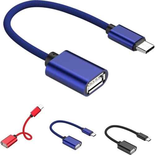 USB3.1 OTG Adapter Cable Type-C Male to USB Female Aluminum Alloy Connector Smart Phones Nylon Braided Cord