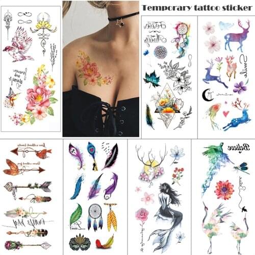 3D Temporary tattoo sticker flamingo butterfly flower feather Fake tattoo small size Woman children tattoo sticker Body tattoo