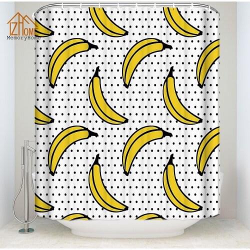 Memory Home Fruit Yellow Banana Shower Curtains for Bathroom Polyester Fabric Waterproof Polka Dot Bath Curtain Shower Curtain