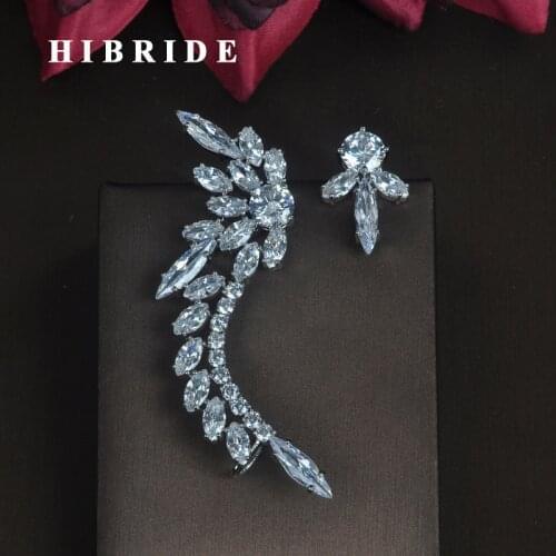 HIBRIDE Beautiful Feather Shape AAA Cubic Zirconia Stud Earrings For Women Fashion Jewelry Earrings boucle d'oreille E-683