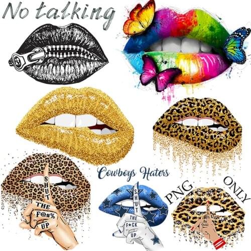 Gold Lip Patches Stickers Iron On Transfers For Clothing Colorful Lips Patches On Clothes Letter Patch Thermo Stickers Applique