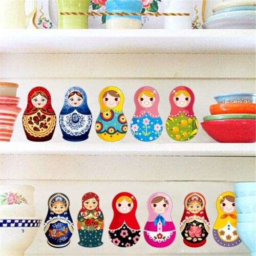 1pc Cute Cartoon Matryoshka Wall Stickers Russian Dolls Fridge Decor Wall Mural Kitchen Decoration Kids Room Switch Sticker