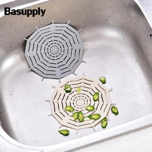 Basupply 1Pc Kitchen Silicone Spider Web Sink Filter Sucker Floor Strainer Shower Hair Sewer Drain Bathroom Accessories