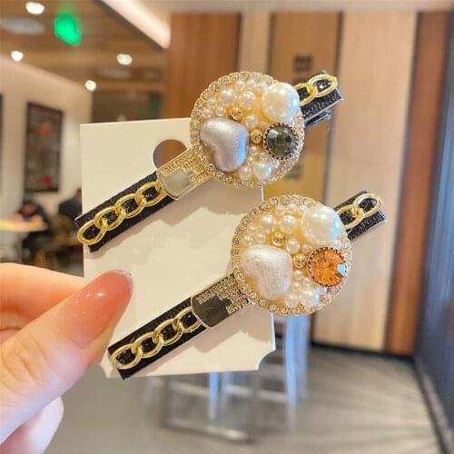 2020 Sweet Heart-shaped Pearl Rhinestone Barrettes Women Vintage Elegant Hairpins All Match BB Clip Hair Clip Accessories Gifts