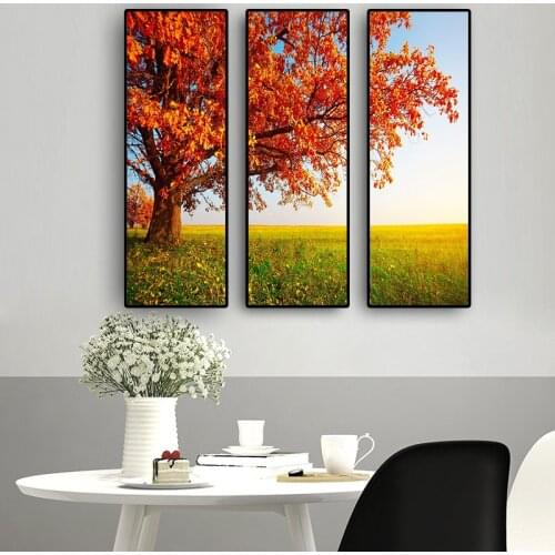 3Panle Red Tree Sunset Landscape Posters and Prints Canvas Painting Scandinavian Wall Art Picture for Living Room