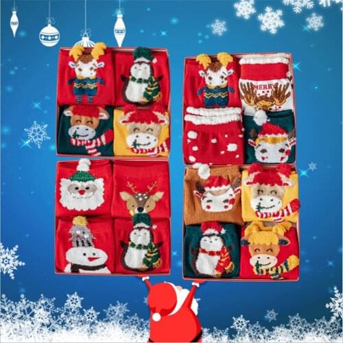4 Pairs of Christmas Socks, Home Decoration Socks, Warm Autumn and Winter Thickened Womens Socks, Happy New Year
