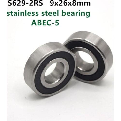 50pcs/lot ABEC-5 S629-2RS S629RS 9*26*8 stainless steel deep groove ball bearing 9x26x8 mm