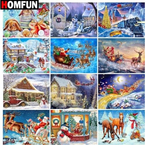 HOMFUN DIY 5D Diamond Painting "Christmas winter santa" Full Diamond Embroidery Sale Picture Of Rhinestones For Festival Gifts