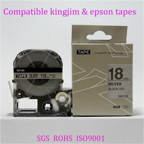 Free shipping 3 pcs/lot compatible KINGJIM/ black on matte silver SM18XC 18mm*8M Label Tape Cartridge