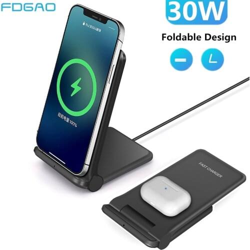 30W Fast Wireless Charger Foldable Qi Charging Stand Pad For iPhone 12 11 XS XR X 8 Airpods Pro Quick Charge for Samsung S21 S20