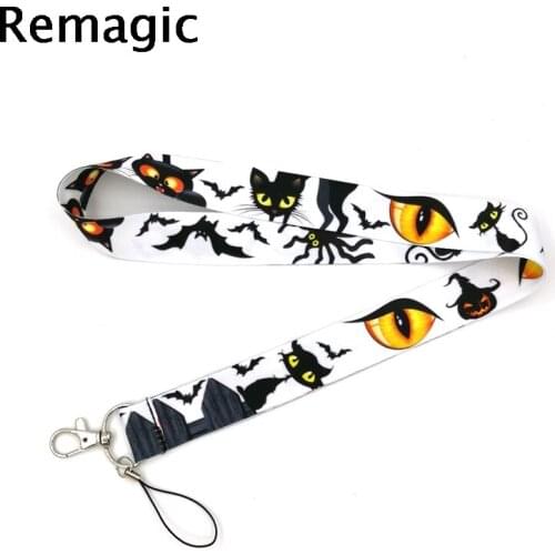 100pcs Halloween cat Animals Neck Strap Lanyards ID badge card holder keychain Mobile Phone Strap Gifts webbings ribbons