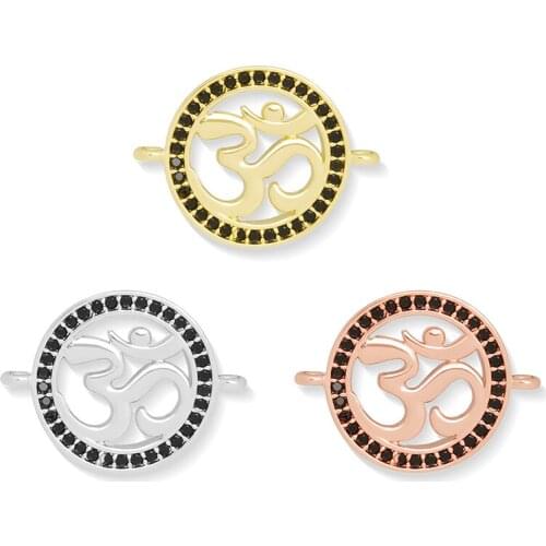 Black Cubic Zirconia Crystal Copper Oga SAN Sound OM Lucky Charm For Necklace Bracelet Makings Brass Jewelry Findings Present