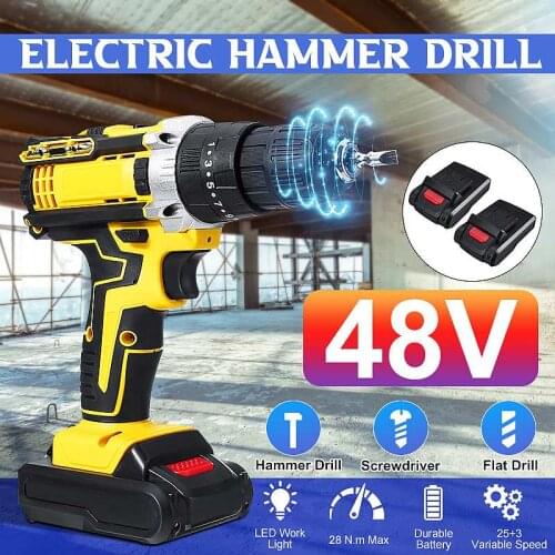 48V Cordless Drill Electric Impact Drill Electric Screwdriver Mini Wireless Power Driver 25+3 Torque Setting Lithium-Ion Battery