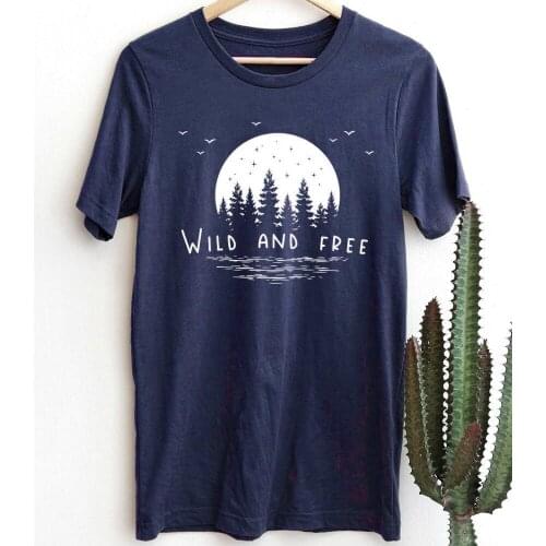 Wild And Free 100% Cotton T-shirt Funny Unisex Wanderlust Outfoor Tshirt Stylish Women Summer Adventure Travel Tee Shirt Top